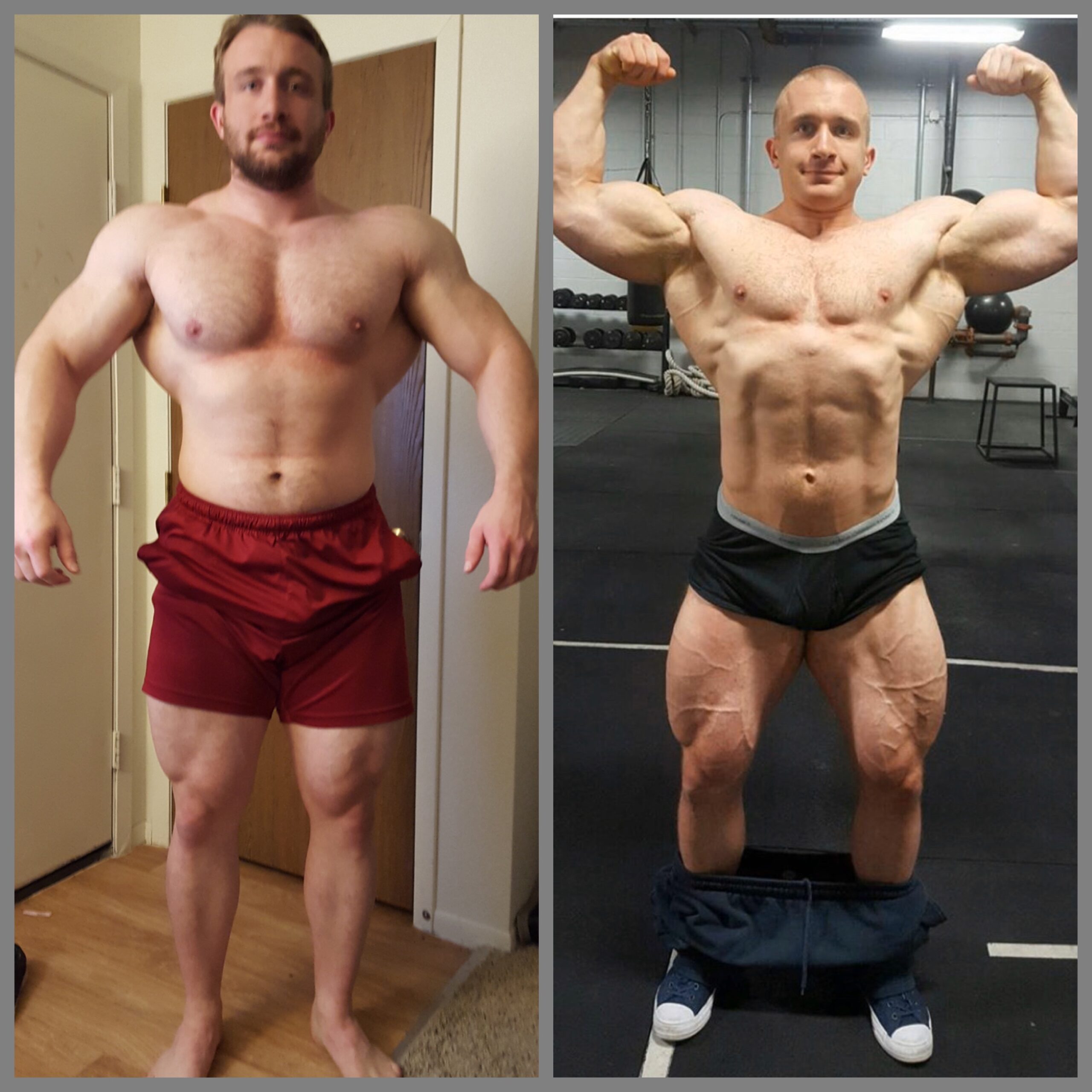 Bodybuilding before and after progress pictures.